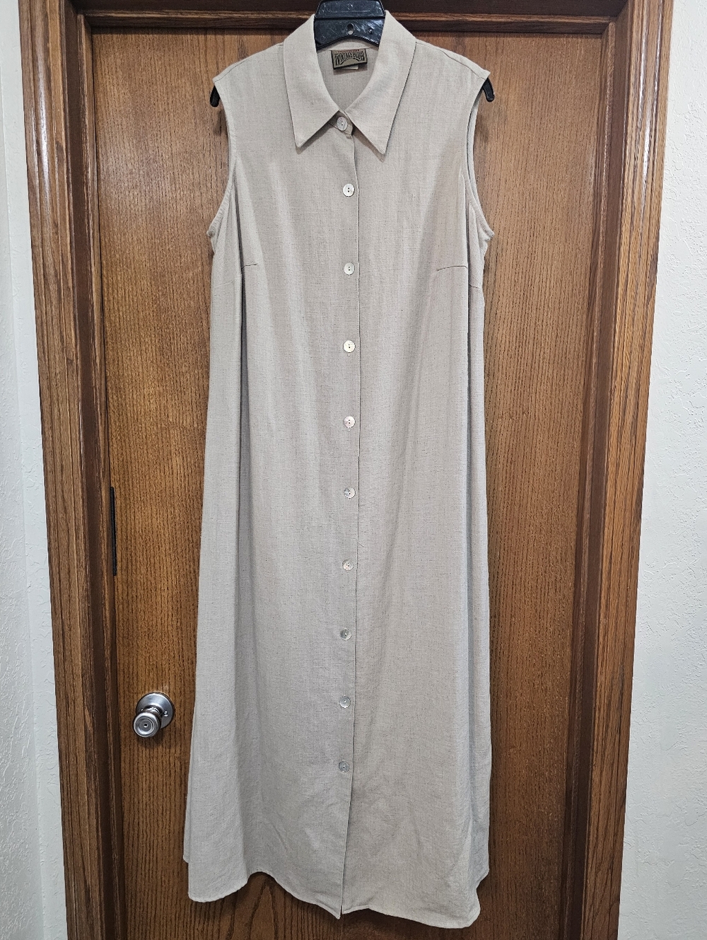 Vintage Blue Collared Sleeveless Long Maxi Dress Cream Size 18